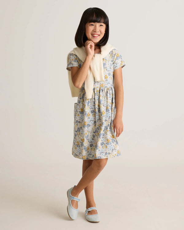 Organic Cotton Fit and Flare Pocket Dress - 6 / Cloud Rainbow Stripe