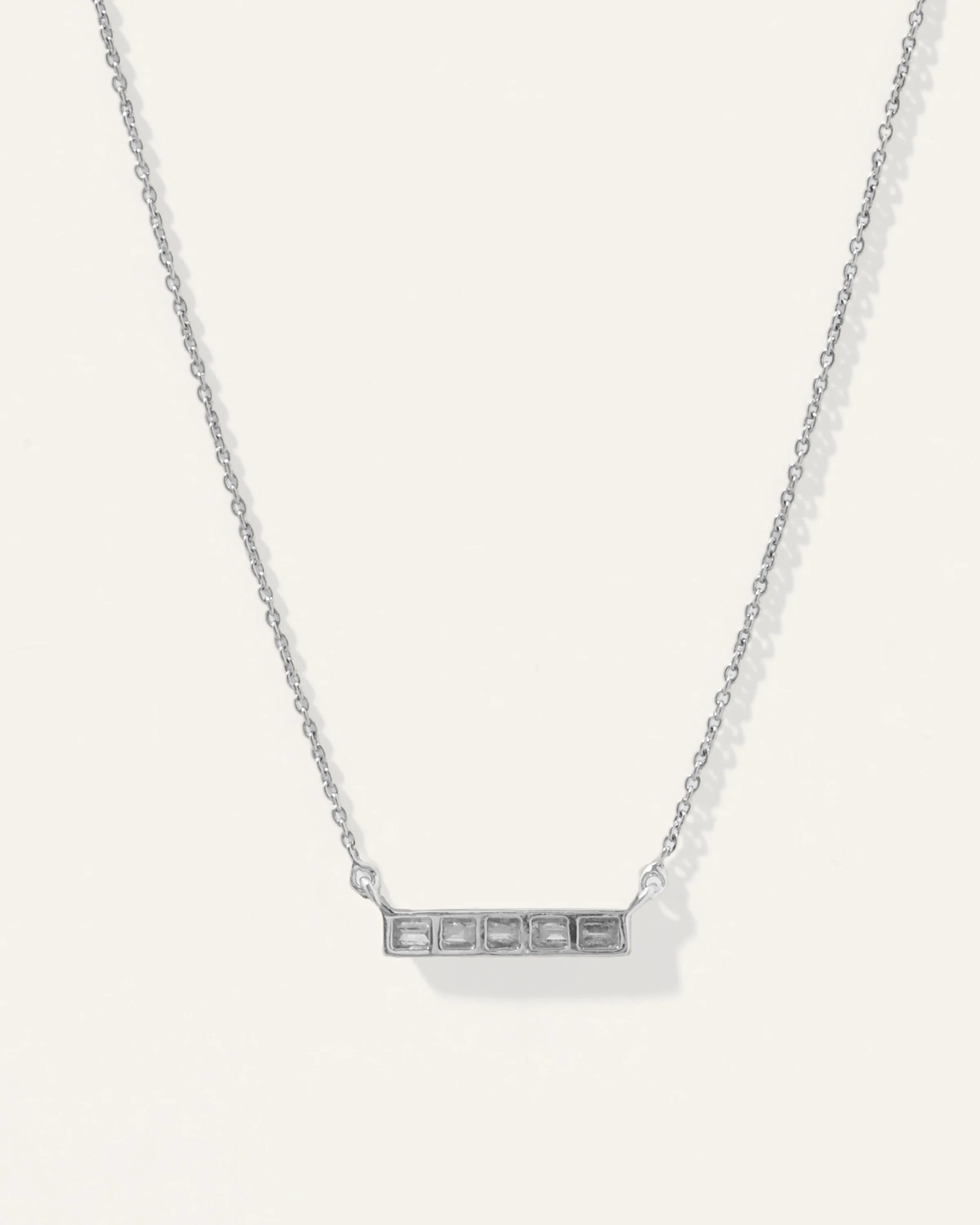 14K Gold Diamond Baguette Bar Necklace - One Size / White Gold Secondary image