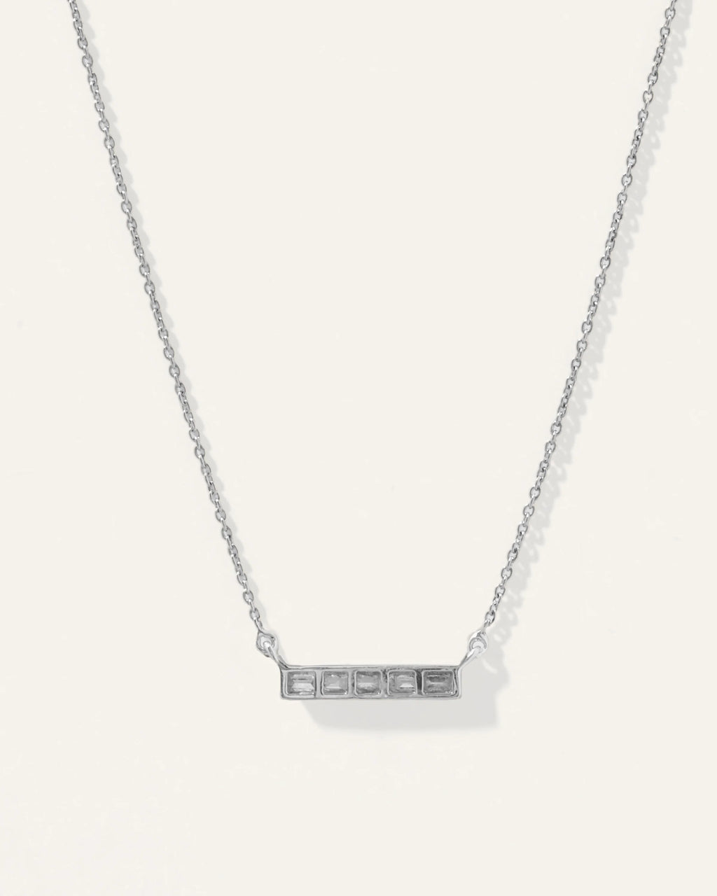 14K Gold Diamond Baguette Bar Necklace - One Size / White Gold