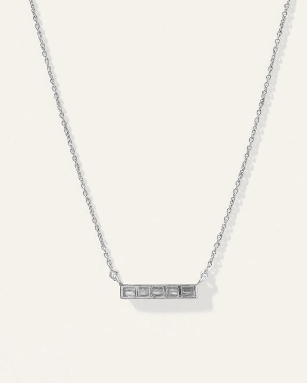 14K Gold Diamond Baguette Bar Necklace - One Size / White Gold