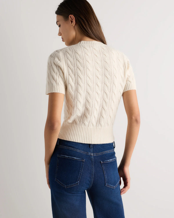 Mongolian Cashmere Shrunken Cable Tee - XS / Ivory