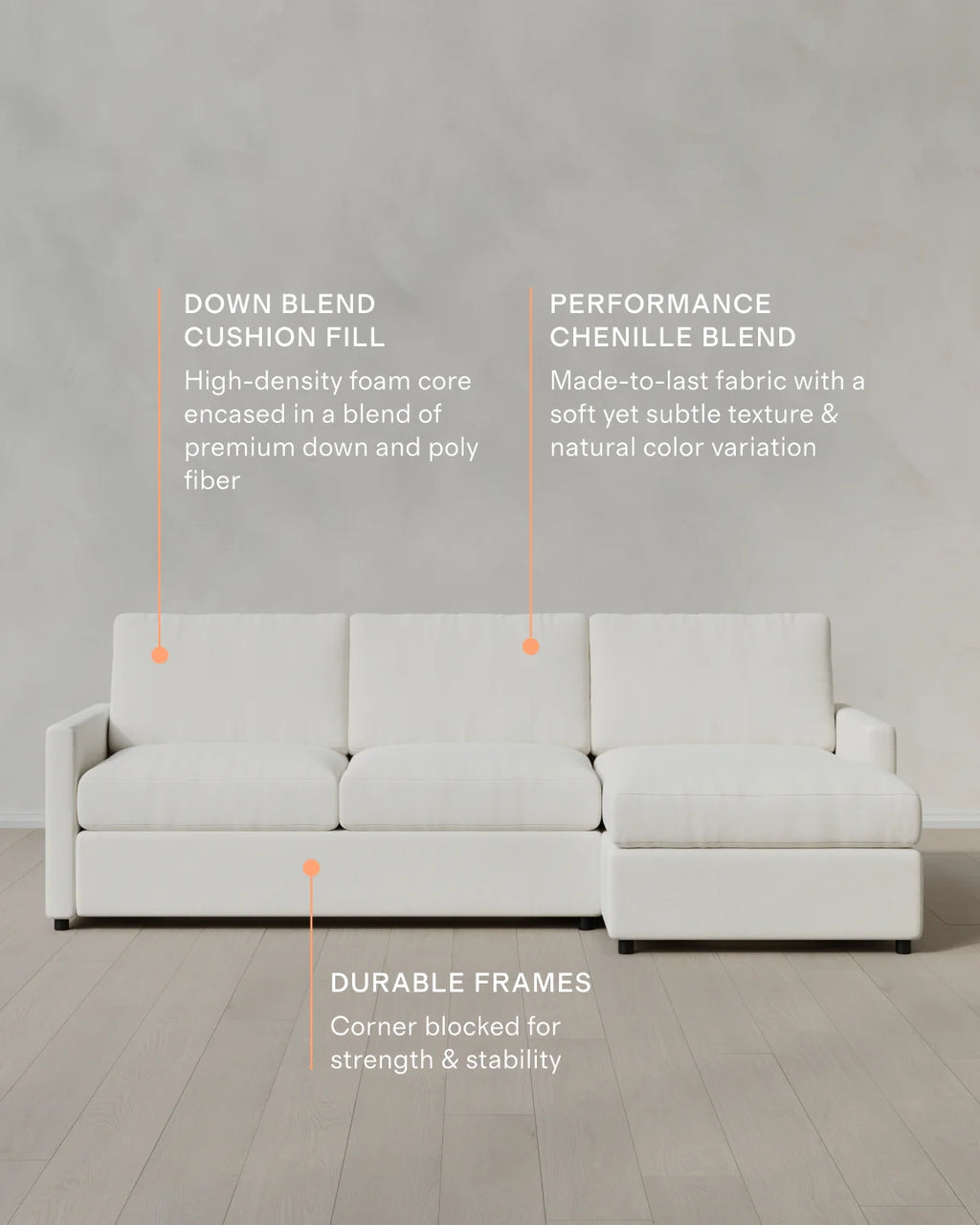 Brennan Performance Chenille Linen Blend Chaise Sectional - Right Arm / Snow