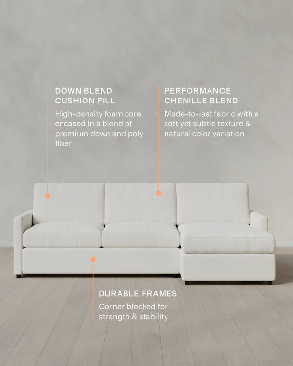 Brennan Performance Chenille Linen Blend Chaise Sectional - Right Arm / Snow
