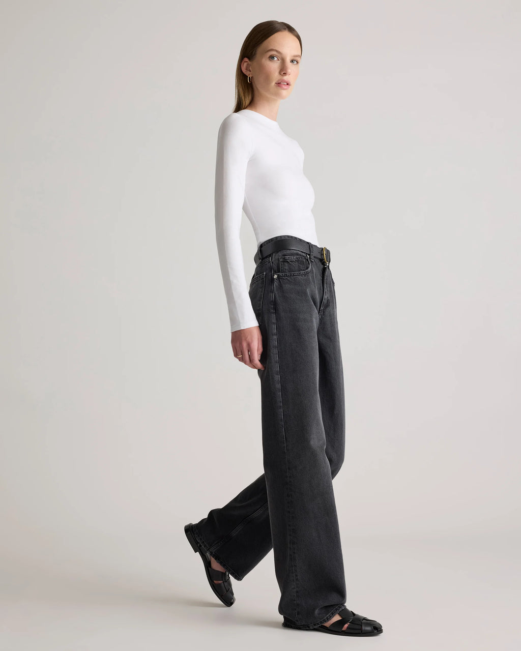 Stretch Cotton Jersey Fitted Long Sleeve T-Shirt - XS / Linen White