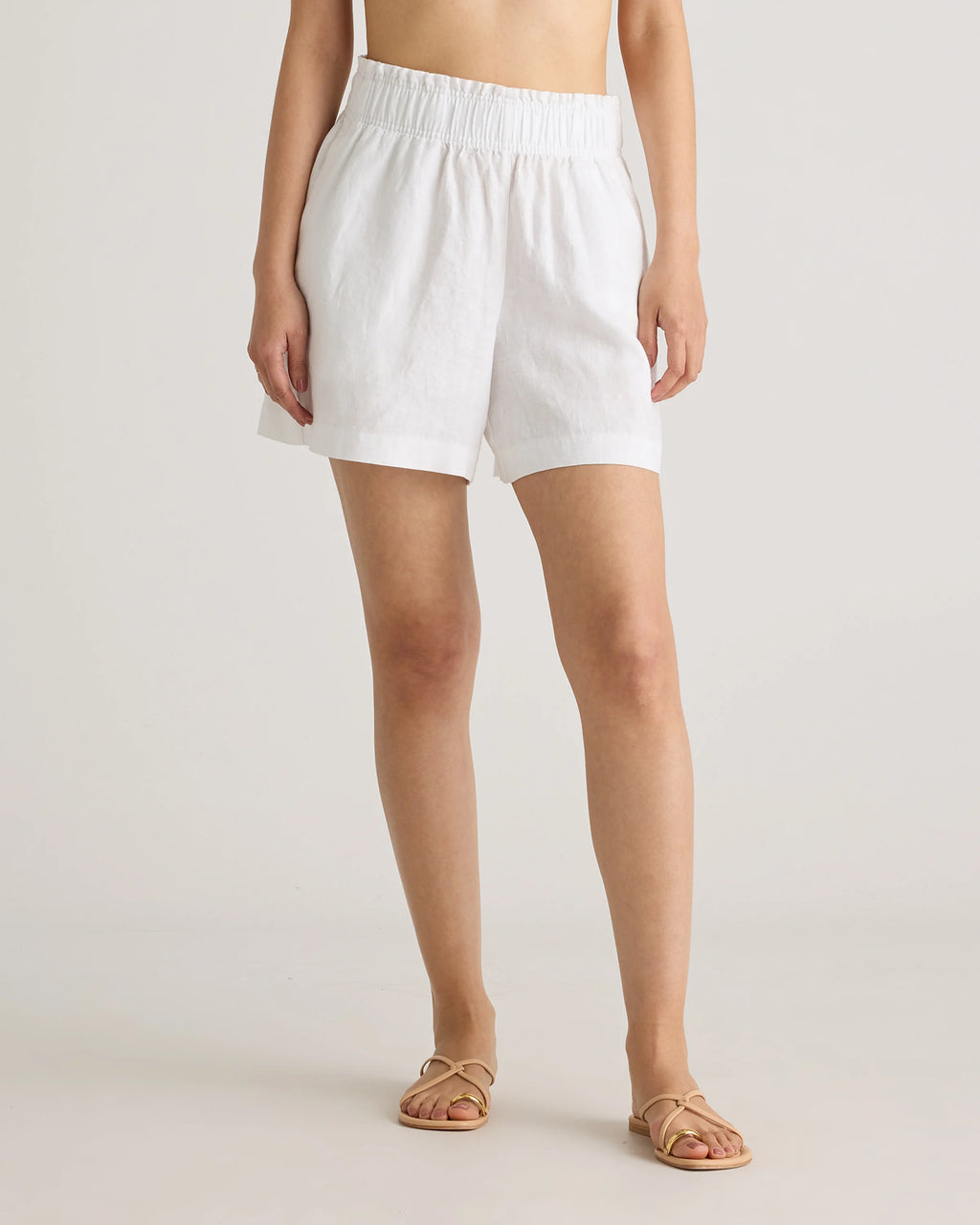 100% European Linen High Waisted Shorts - XS / Sky Blue Mariner Stripe