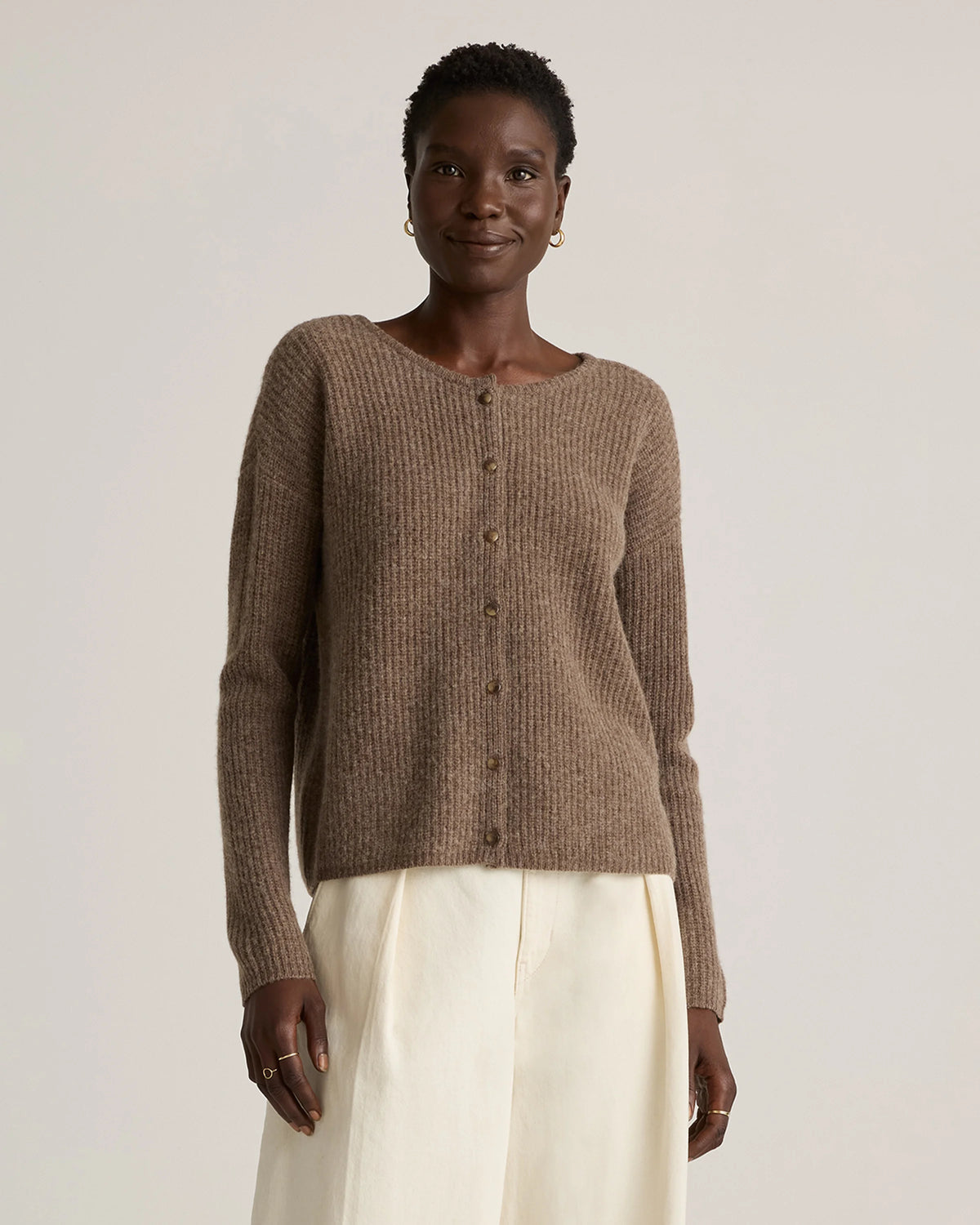 100% Yak Soft Rib Crew Cardigan - XS / Black