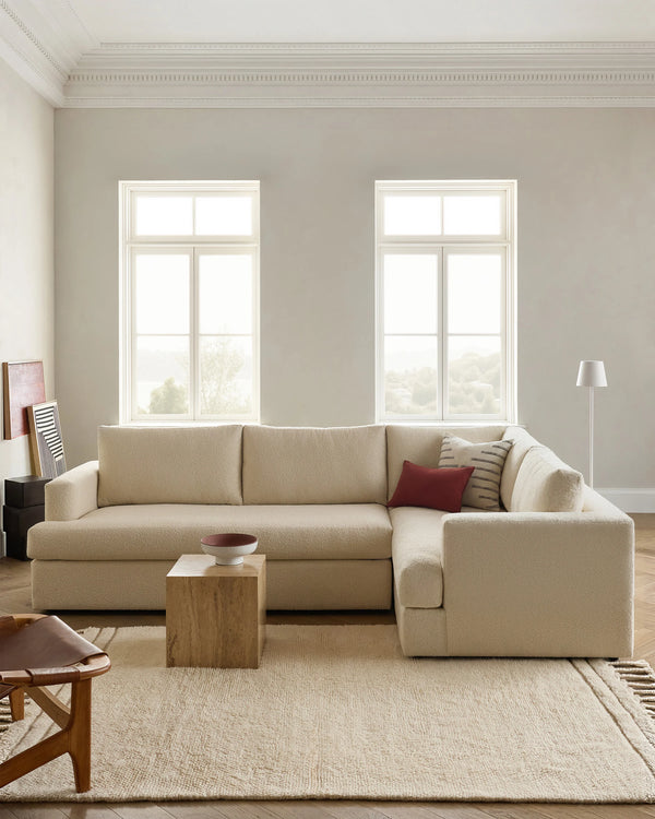 Sierra Curved Arm L Sectional in Performance Boucle - Right Arm / Mushroom