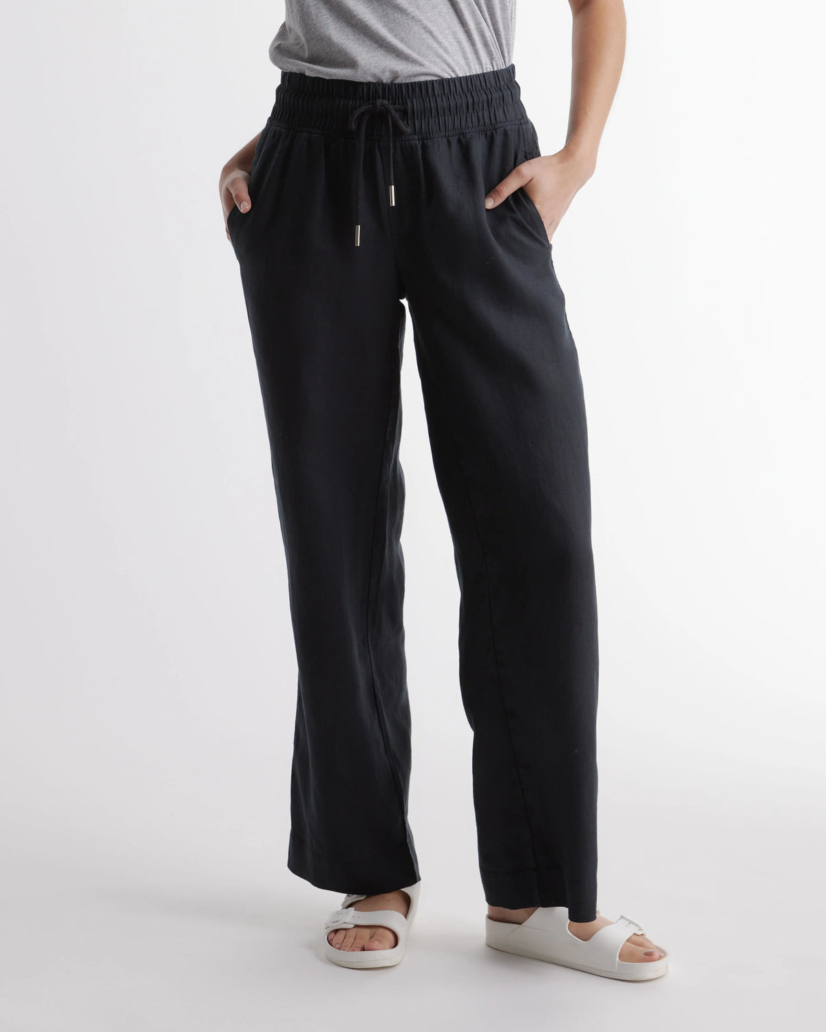 100% European Linen Wide Leg Pants - XS / Flax