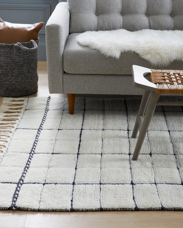Rima Wool Shag Rug - 3' x 5' / Ivory/Black