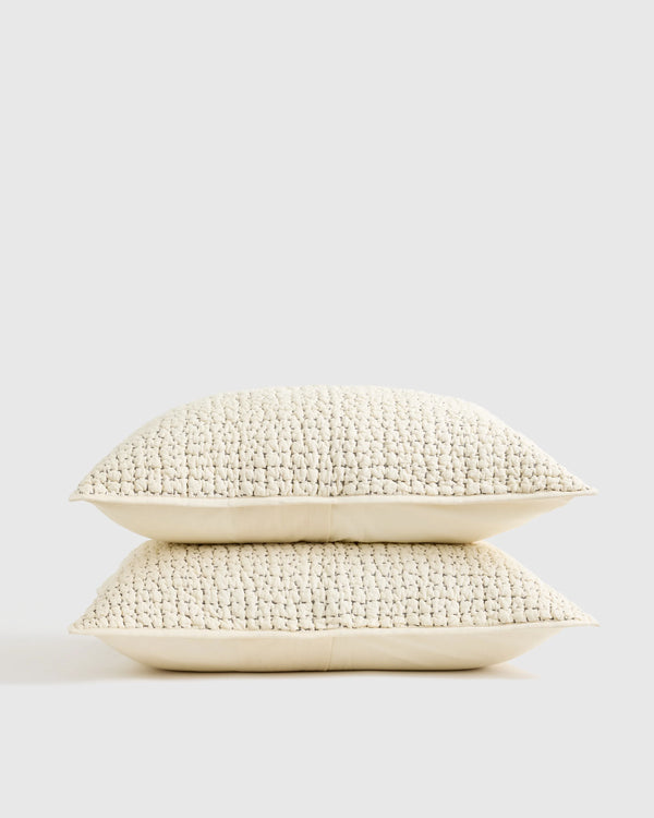 Organic Cotton Hand Stitched Quilted Sham Set - Standard / Ocean