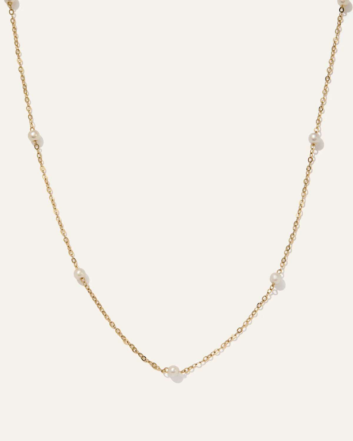 14K Gold Freshwater Cultured Pearl Station Necklace - One Size / Yellow Gold Main image