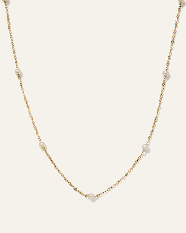 14K Gold Freshwater Cultured Pearl Station Necklace - One Size / Yellow Gold