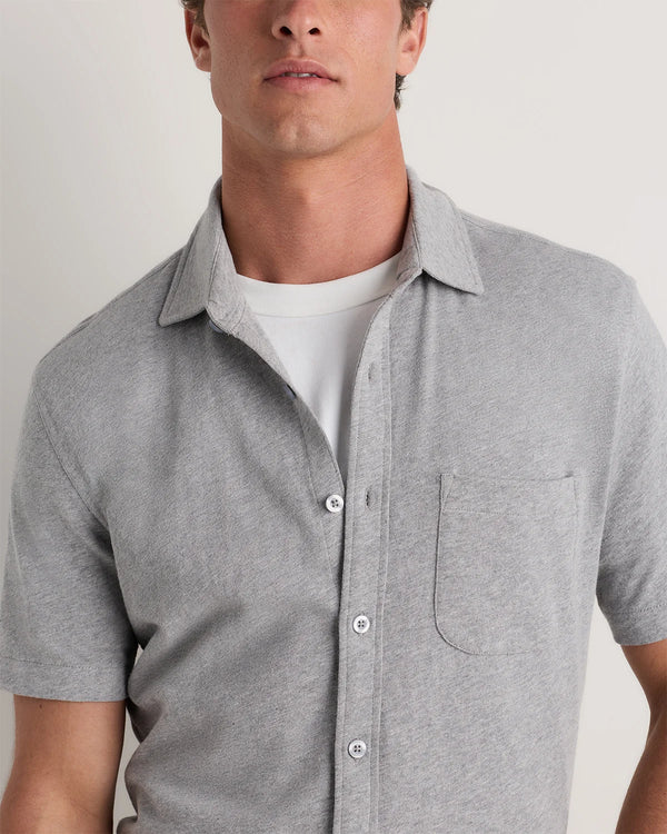 100% Organic Cotton Slub Short Sleeve Button Up Shirt - S / Heather Grey