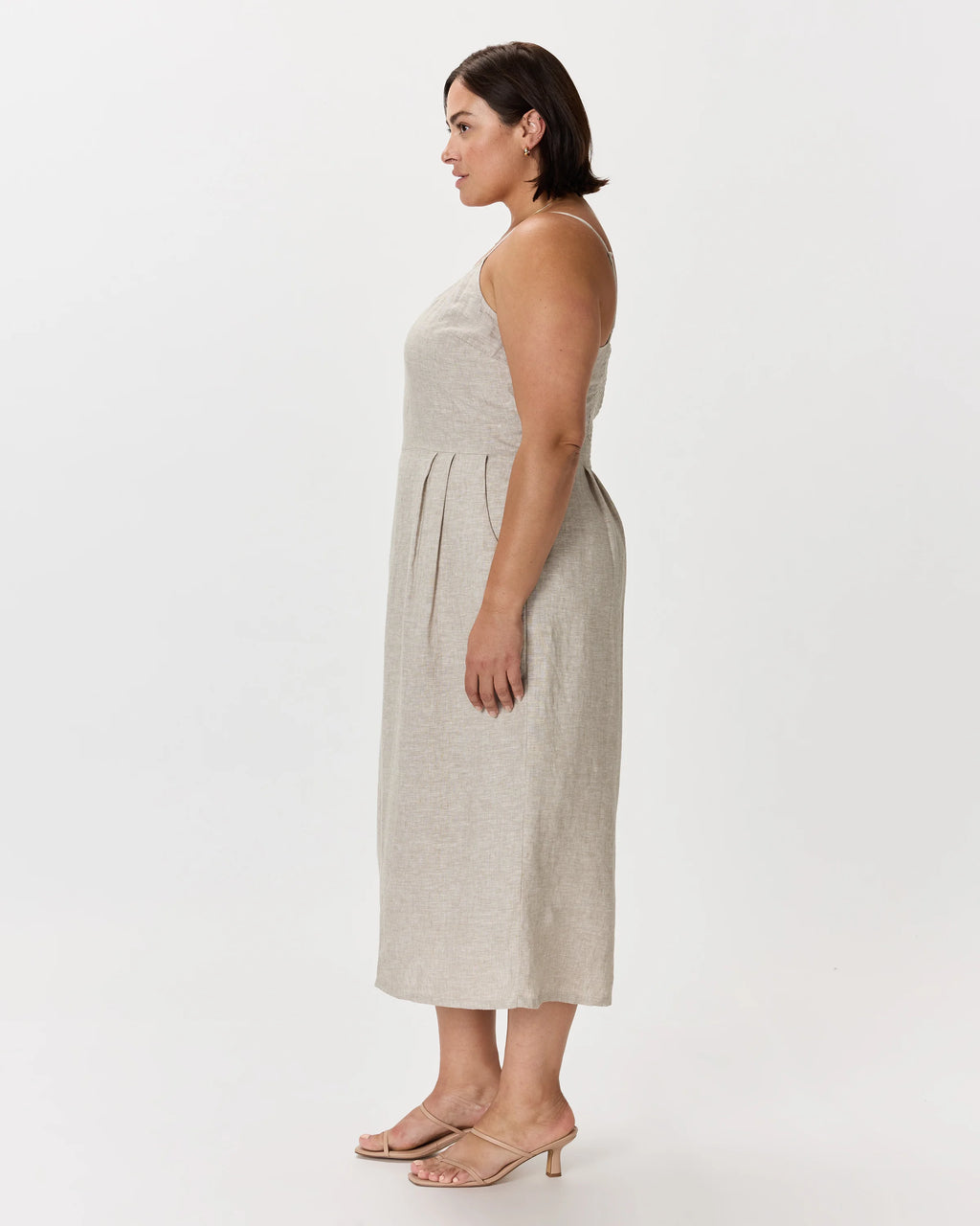 100% European Linen Scoop Neck Midi Dress - 1X / Deep Navy
