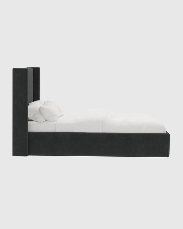 Wingback Bed in Performance Velvet - Full / Walnut