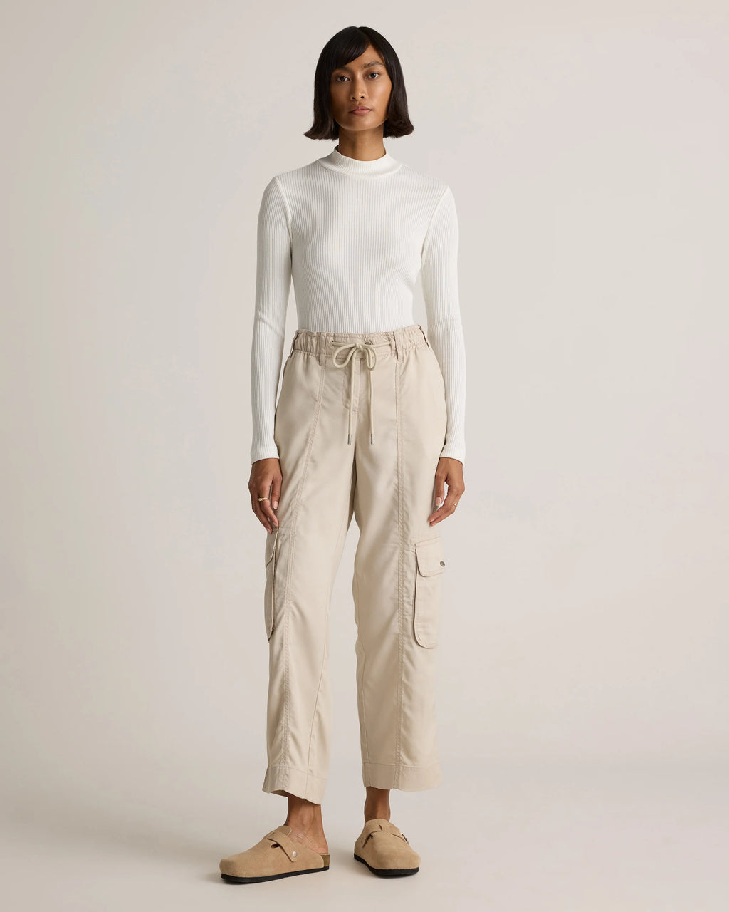Vintage Wash Tencel Drawstring Cargo Pants - XS / Olive