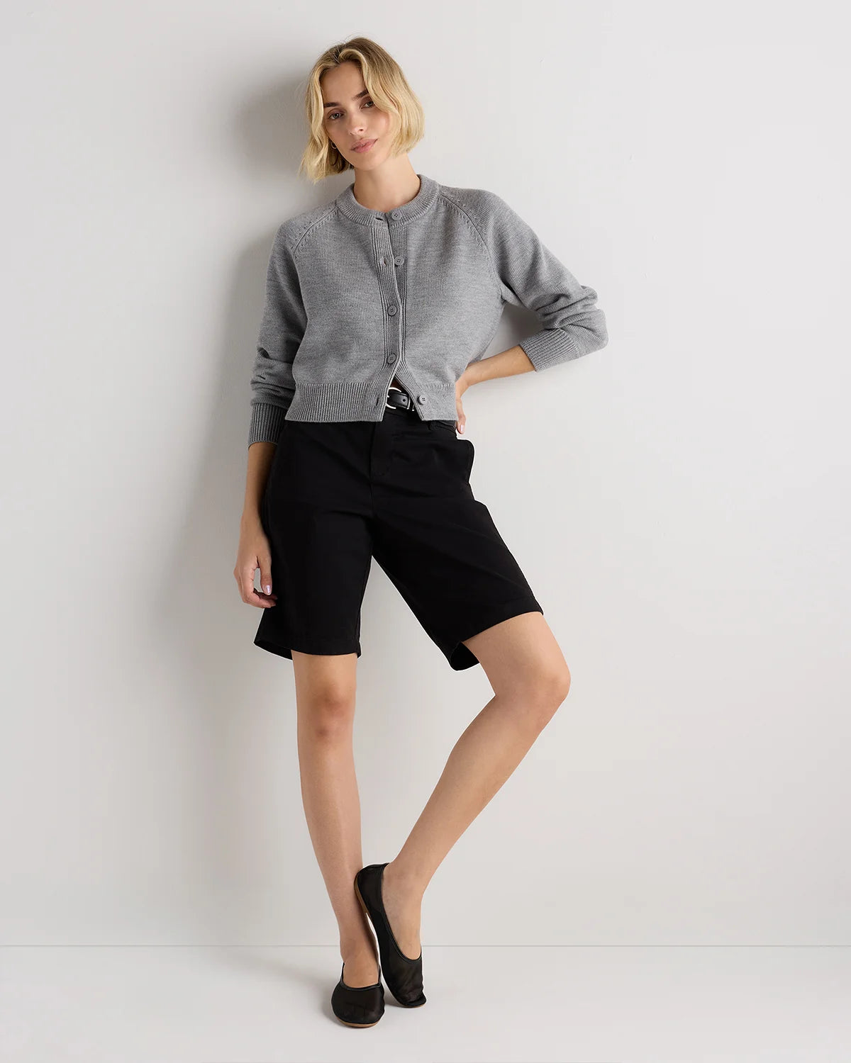 Australian Merino Wool Raglan Crewneck Cardigan - XS / Heather Grey Secondary image