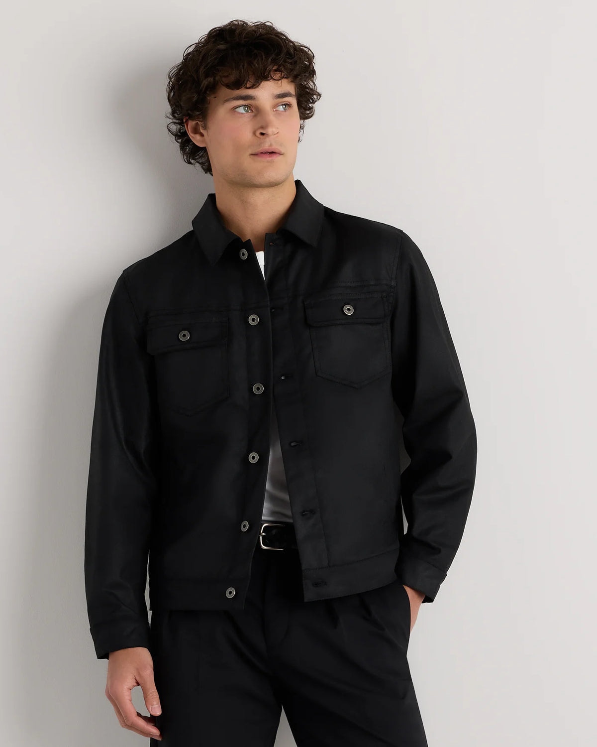 Organic Waxed Canvas Trucker Jacket - S / Black Main image