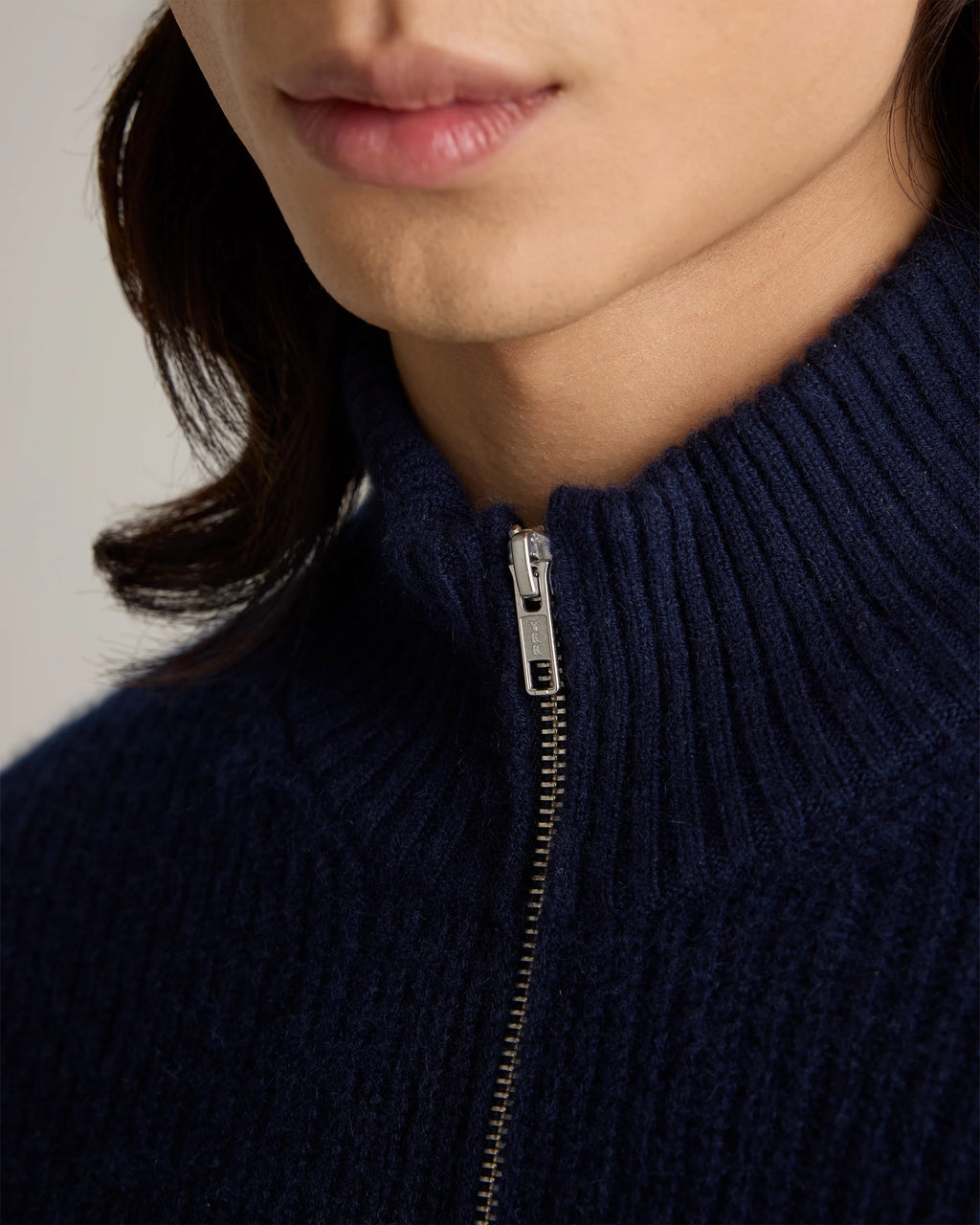 Mongolian Cashmere Fisherman Full Zip Sweater - S / Teak