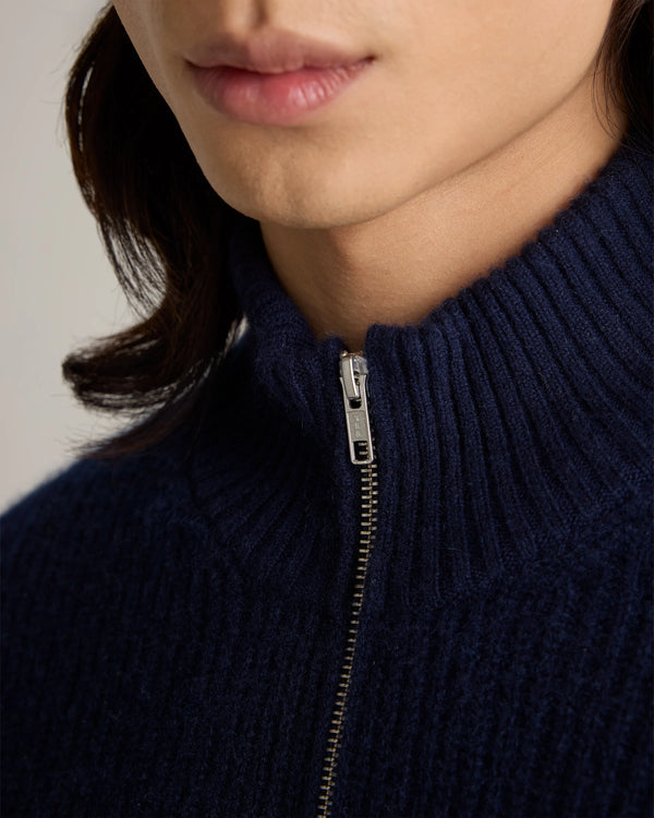Mongolian Cashmere Fisherman Full Zip Sweater - S / Teak
