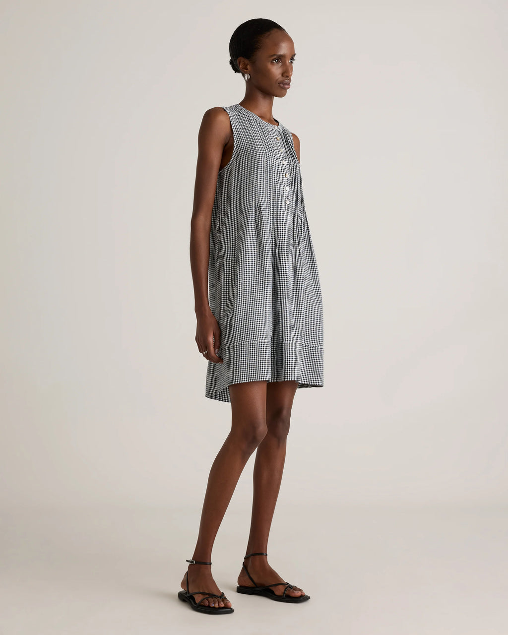 100% European Linen Sleeveless Swing Dress - XS / Classic Mini Gingham