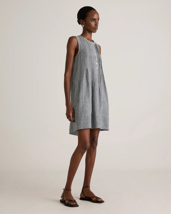 100% European Linen Sleeveless Swing Dress - XS / Classic Mini Gingham