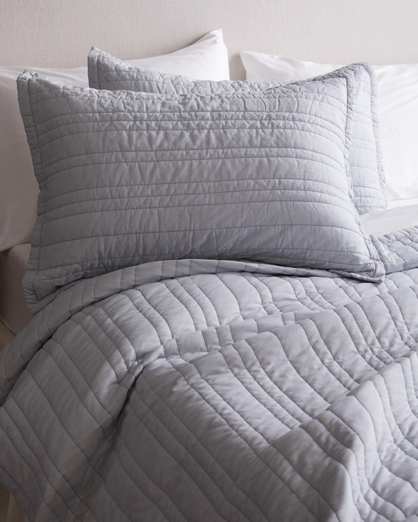 Organic Cotton Stripe Stitch Quilted Sham Set - Standard / White