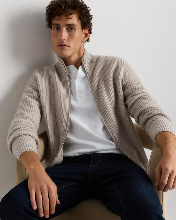Mongolian Cashmere Fisherman Full Zip Sweater - S / Teak