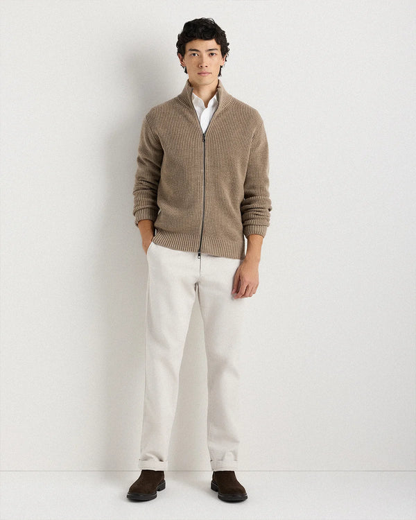Australian Merino Wool Full Zip Sweater - S / Heather Bone