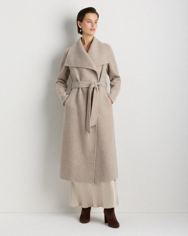 Double-Faced Merino Wool Draped Collar Wrap Coat - XS / Oat