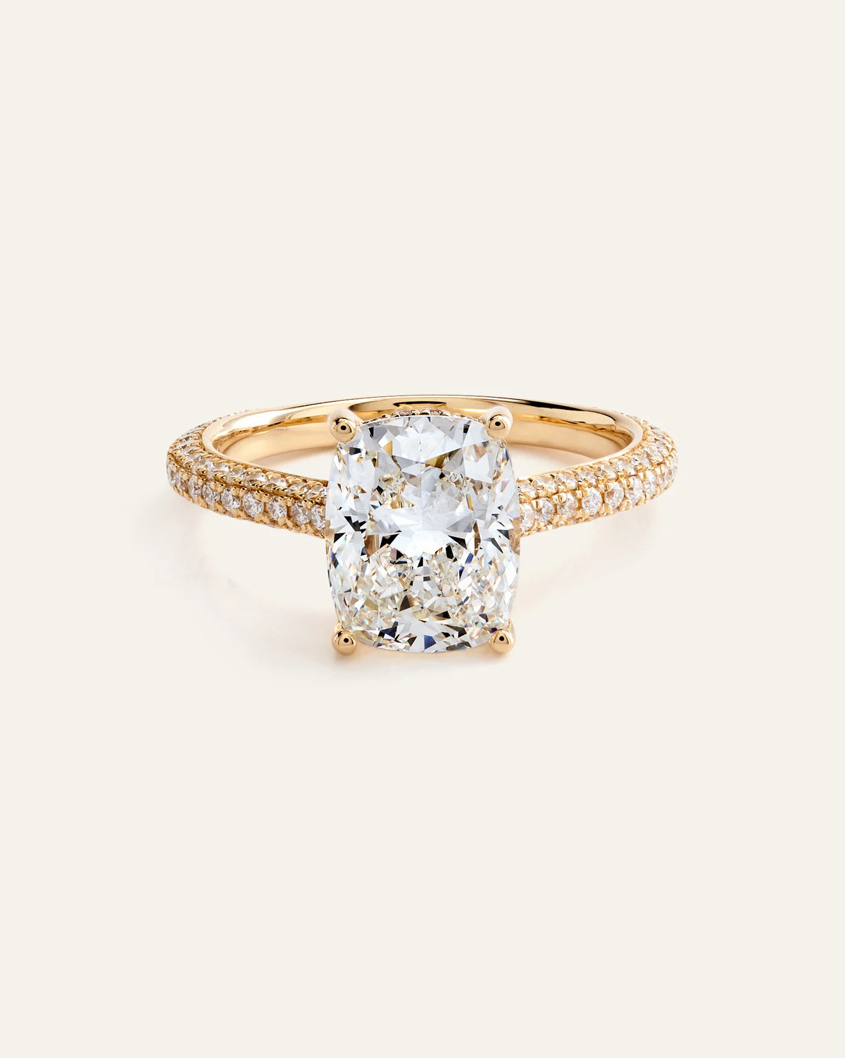 Lab Grown Diamond Elongated Cushion Pave Cathedral Engagement Ring - 3ct - 4 / Yellow Gold Main image