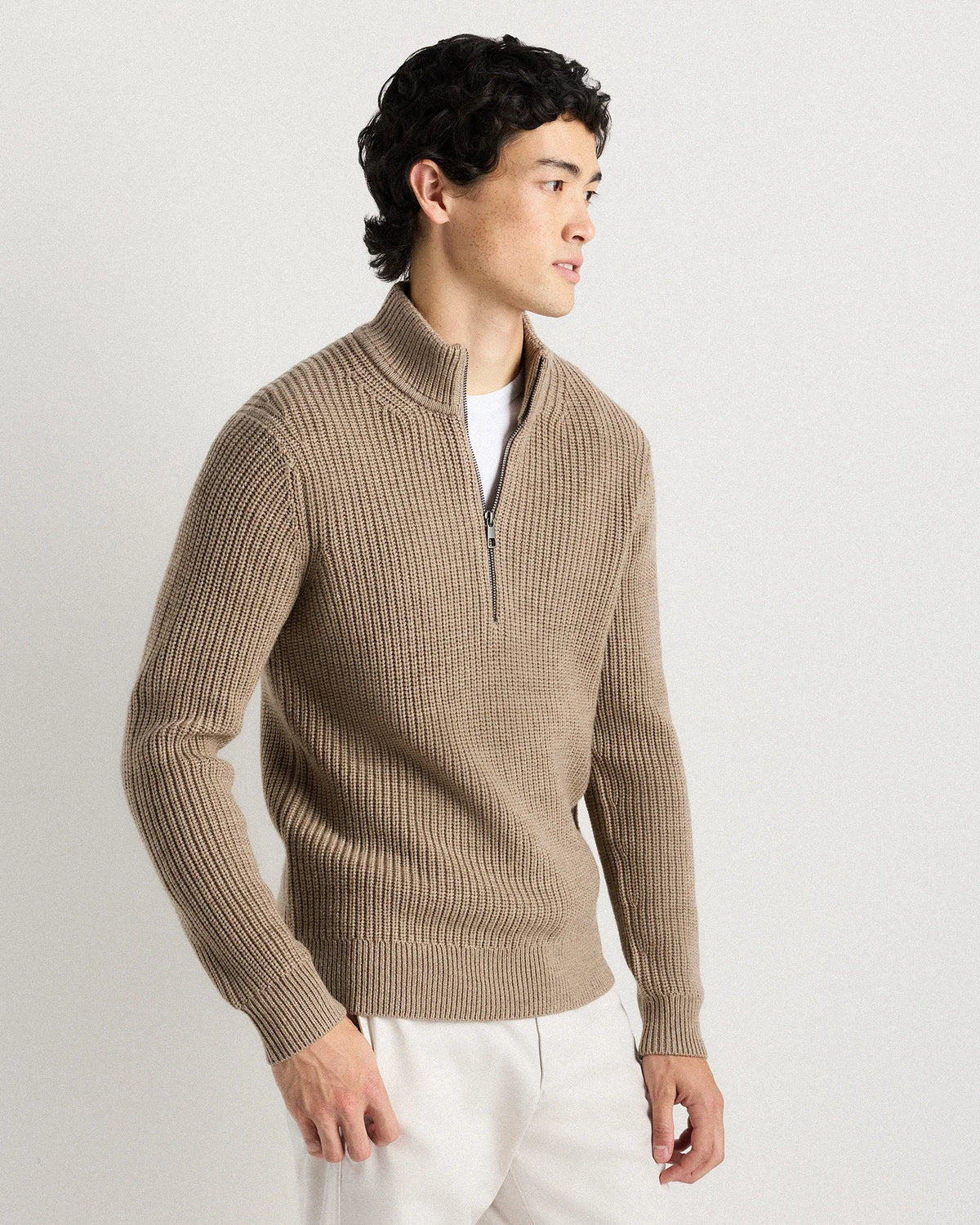 Australian Merino Wool Half Zip Sweater - S / Heather Bone
