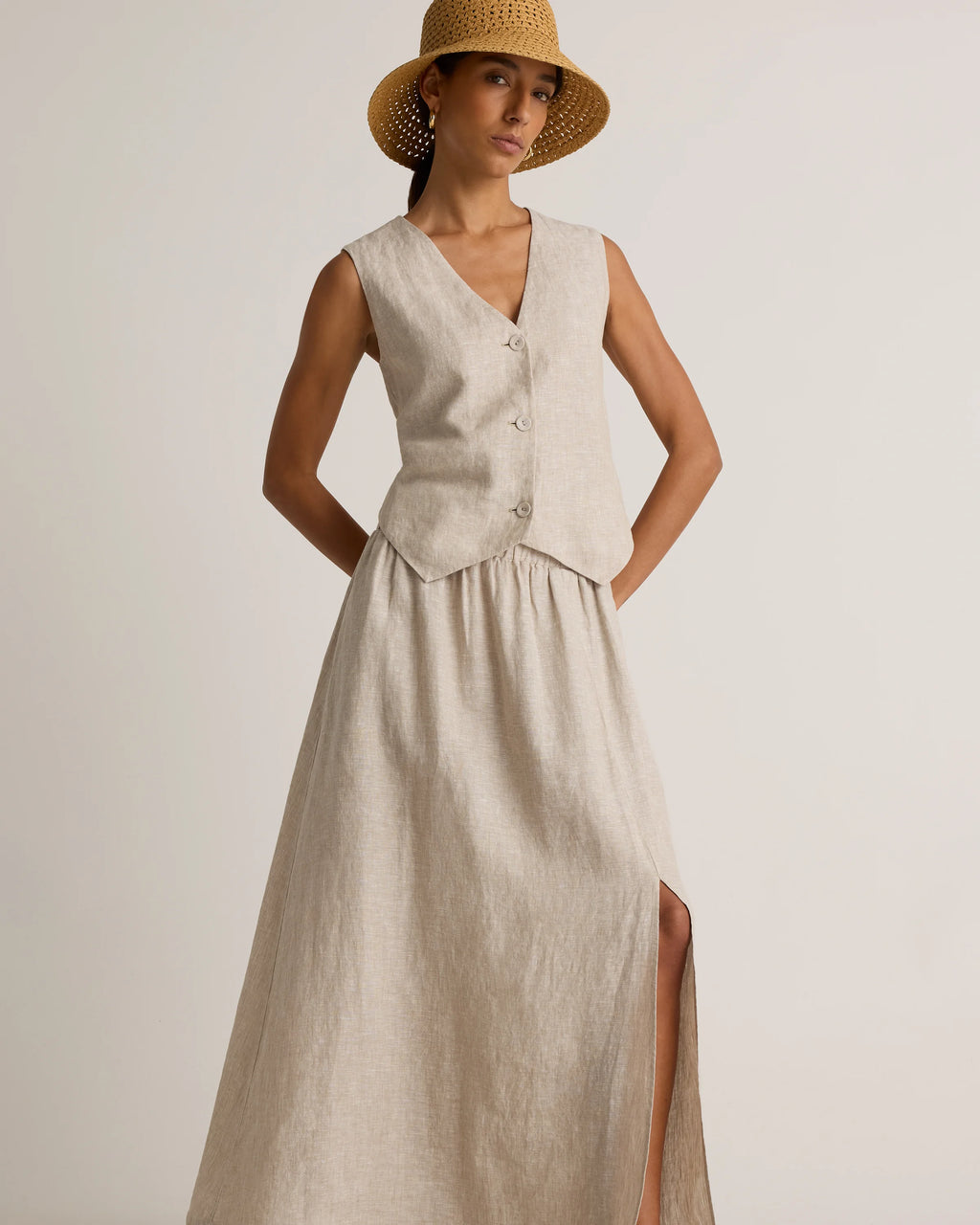 100% European Linen Maxi Skirt - XS / Classic Mini Gingham