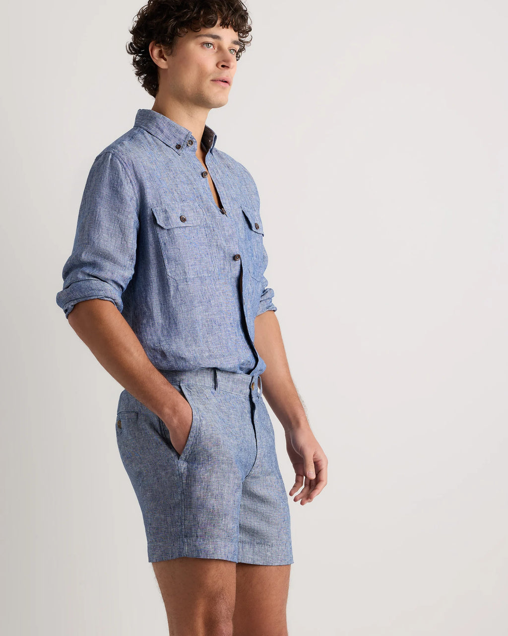 100% European Linen Trouser Shorts - 7" - S / Bayberry Olive