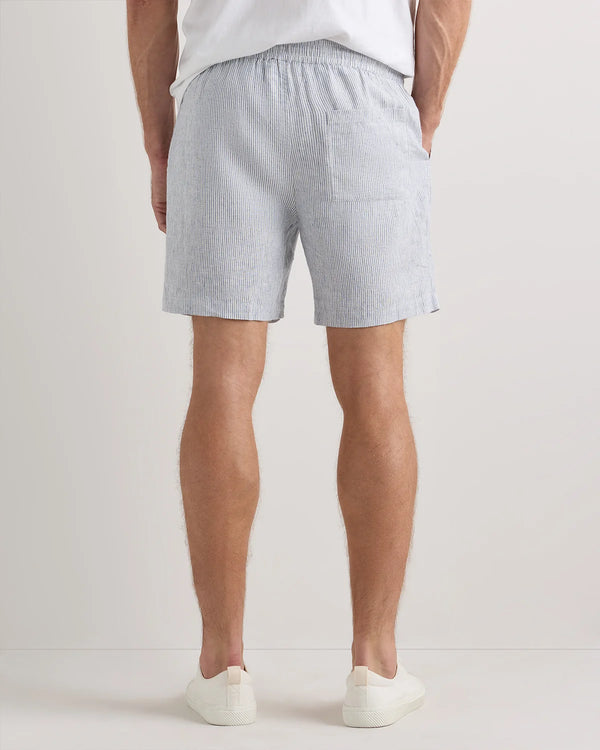 100% European Linen Drawstring Beach Shorts - 7" - XS / Taupe Brown Chambray