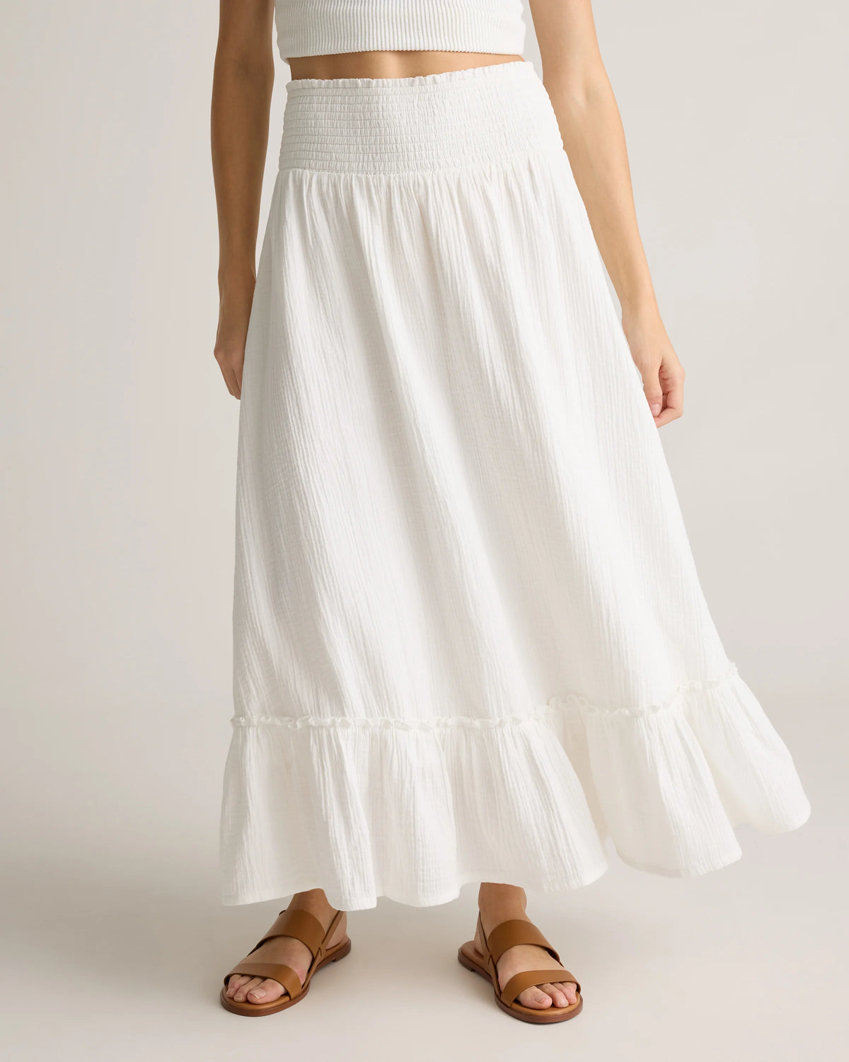 100% Organic Cotton Gauze Smocked Maxi Skirt - XS / Blue Gingham