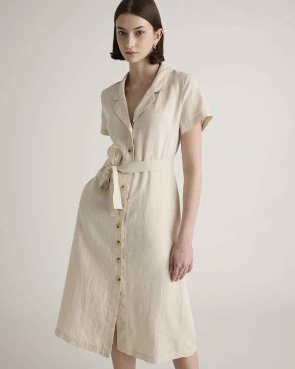100% European Linen Button Front Dress - XS / Sky Blue Mariner Stripe