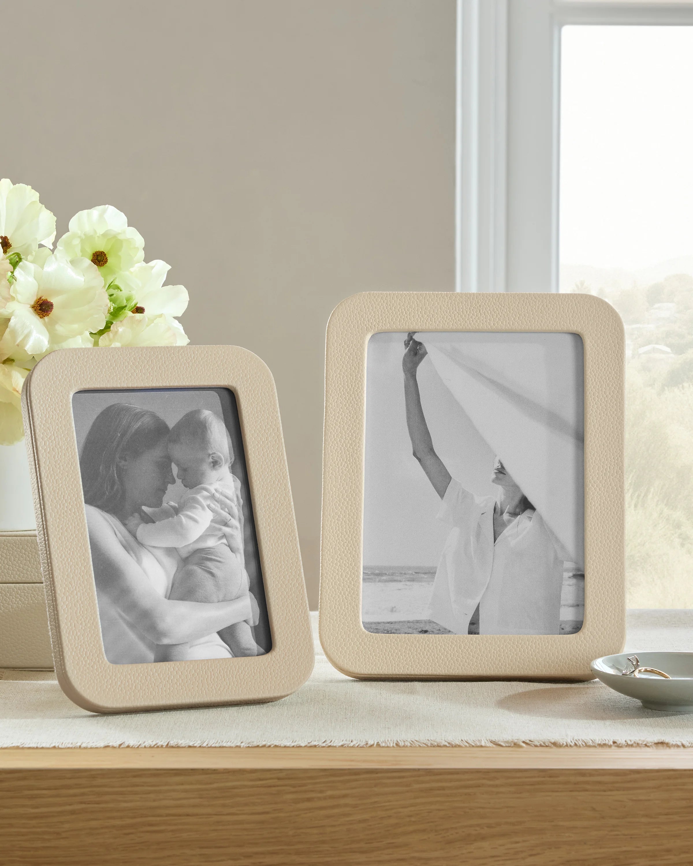 Shagreen Leather Picture Frames - (Set of 2) - Set: 4x6, 5x7 / Cream Secondary image