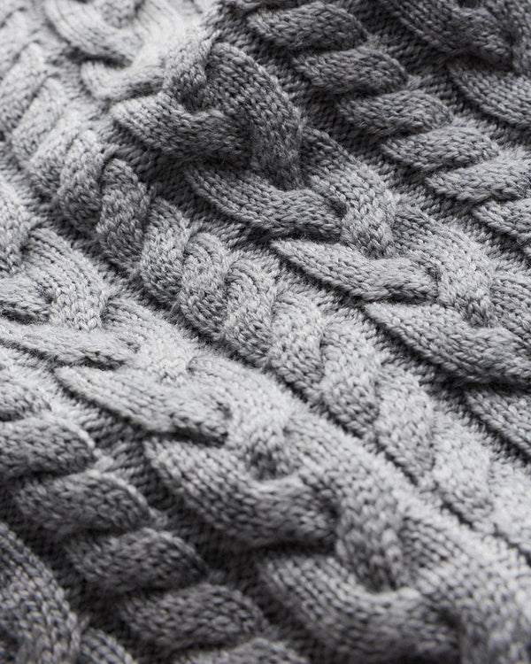 Australian Merino Wool Cable Crewneck Sweater - S / Heather Grey