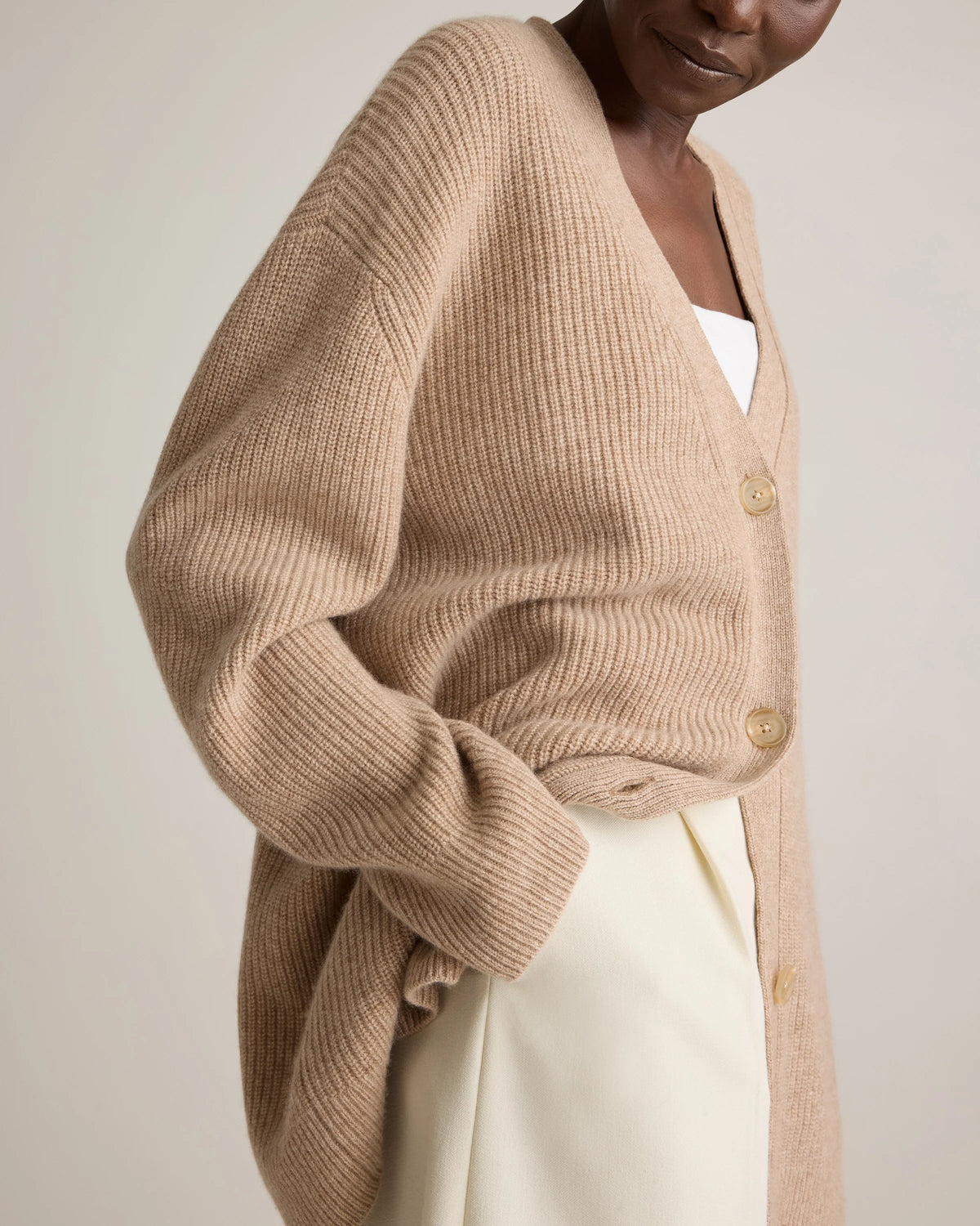 Mongolian Cashmere Oversized Boyfriend Cardigan Sweater - XS / Brown