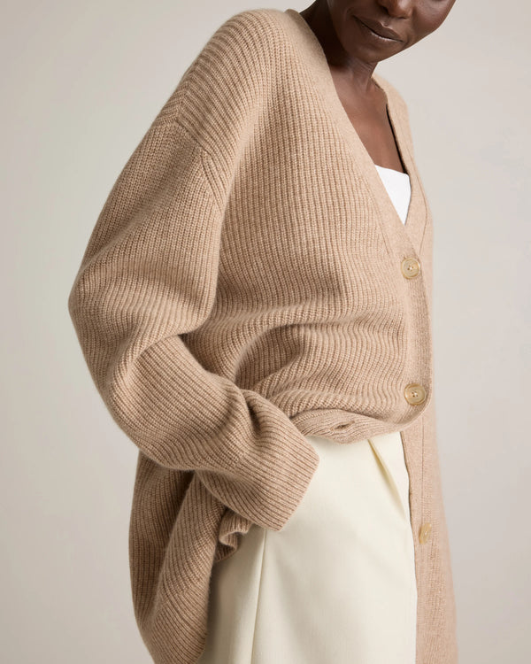 Mongolian Cashmere Oversized Boyfriend Cardigan Sweater - XS / Brown