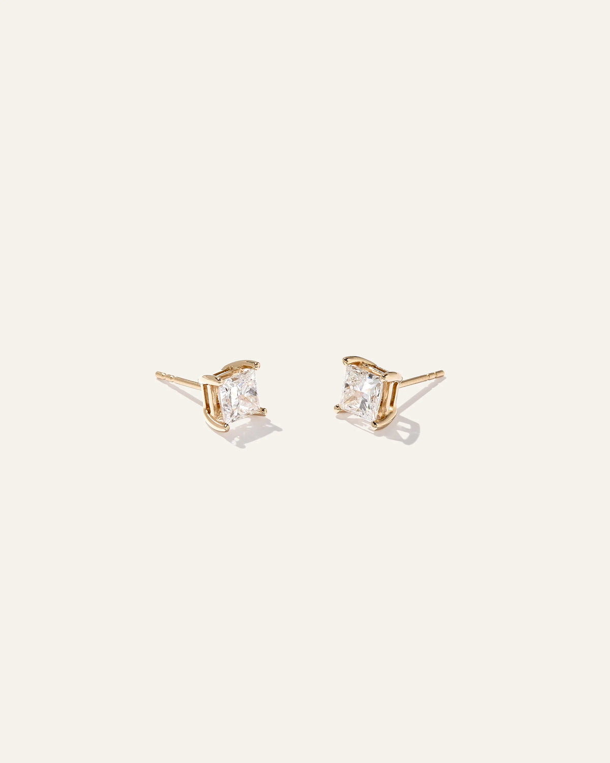 14K Gold Lab Grown Diamond Princess Solitaire Studs - 2ctw - One Size / Yellow Gold Main image