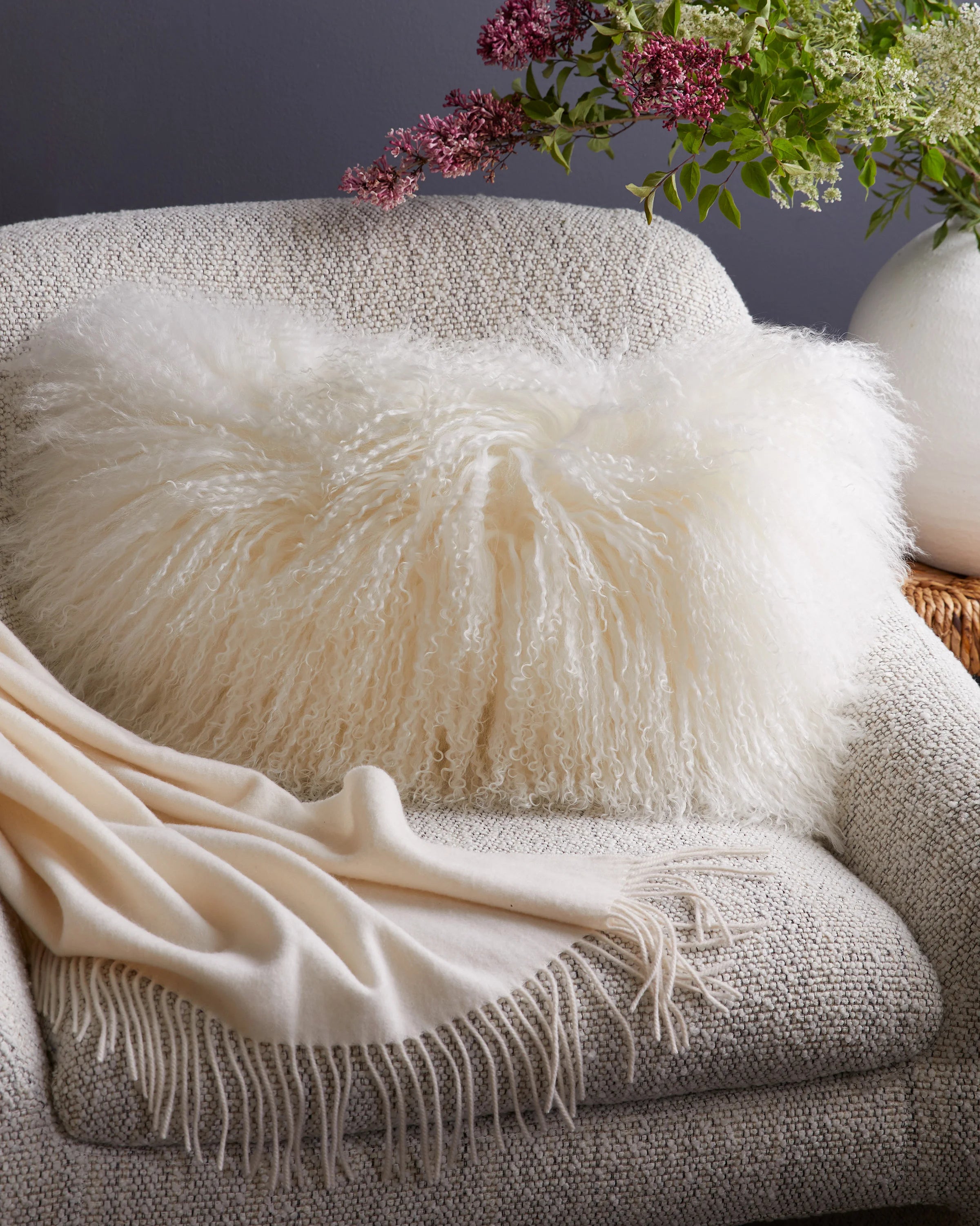 Luxe Mongolian Lamb Lumbar Pillow Cover - 12x20 / Ivory Secondary image