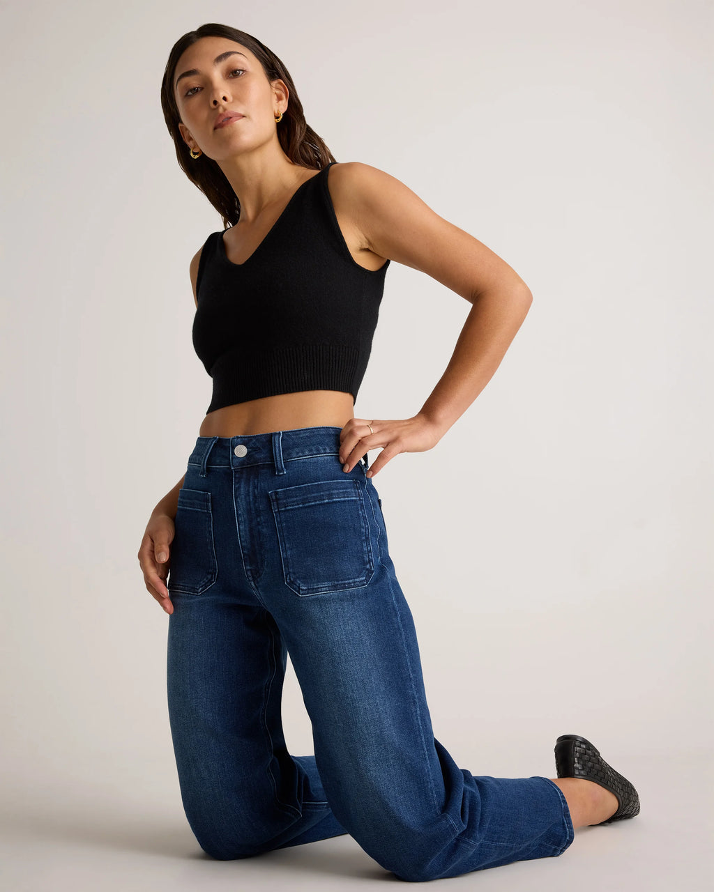 Bella Stretch Patch Pocket Wide Leg Jeans - 24 / Seaside Blue