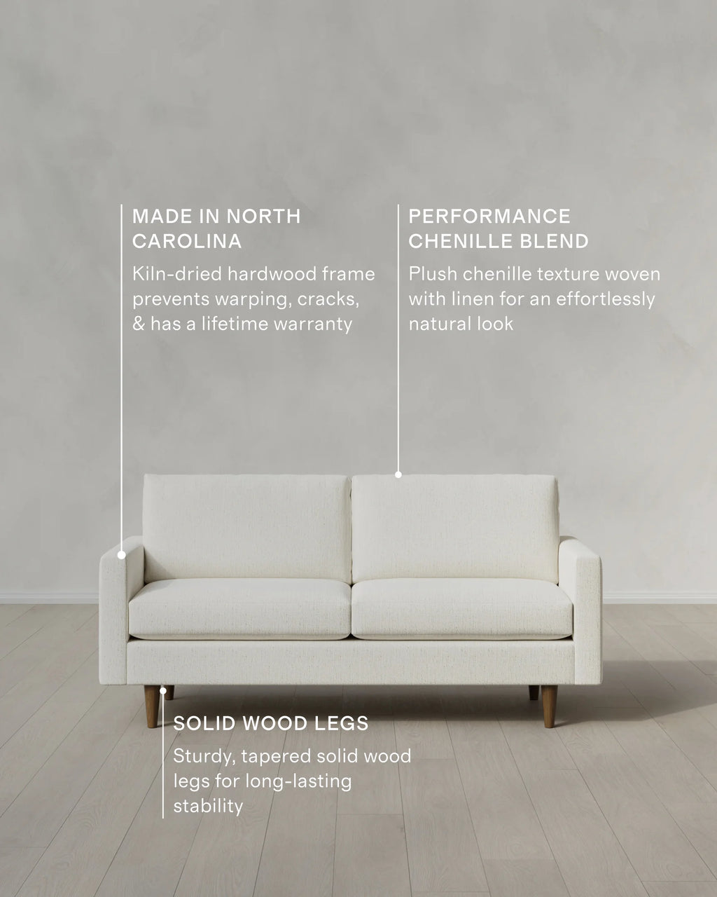 Atlas Midcentury Sofa in Performance Chenille Linen Blend - 6ft / Snow