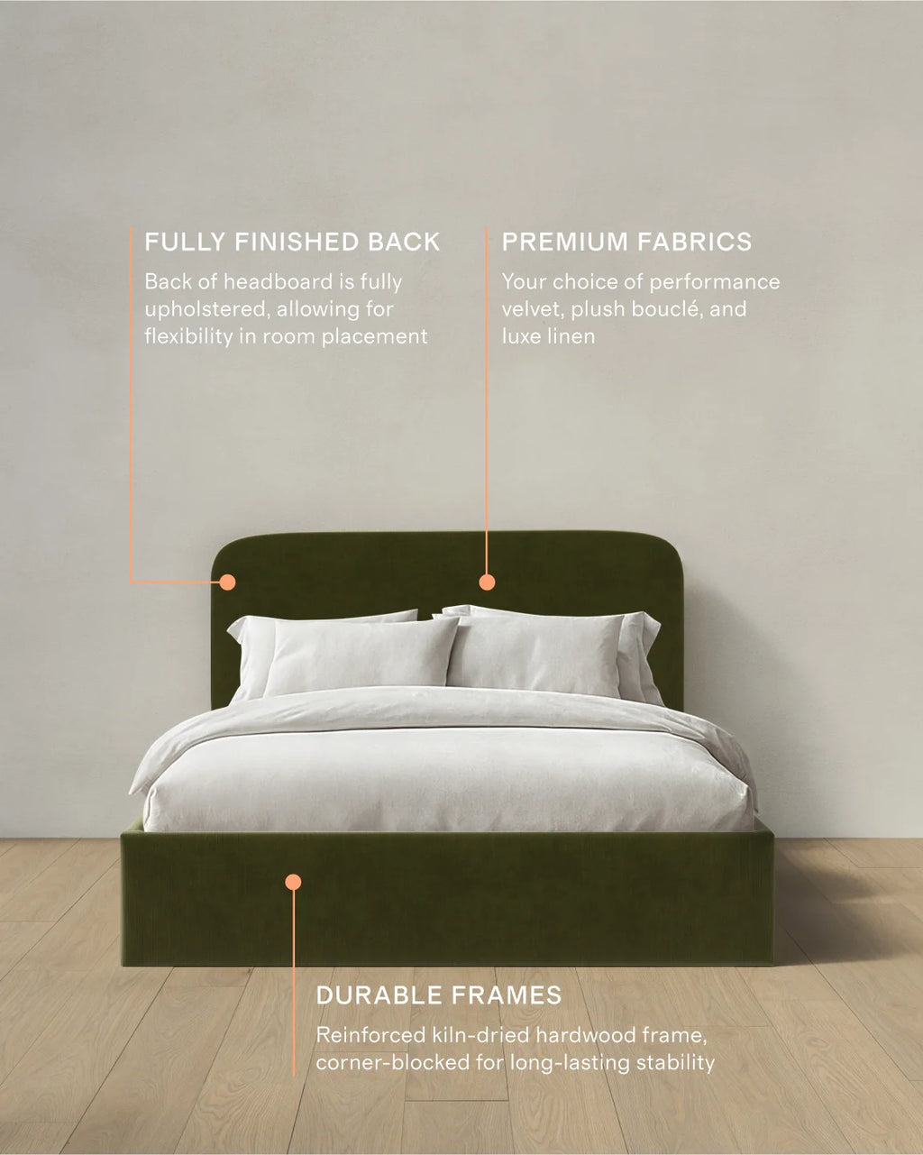 Curved Bed in Performance Velvet - Full / Walnut
