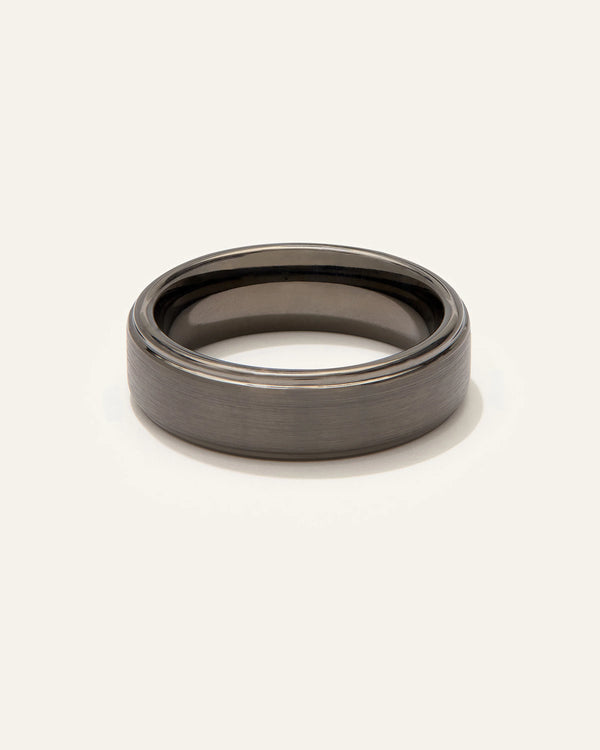 Tungsten Carbide Brushed Step Edge Band - 6 / White