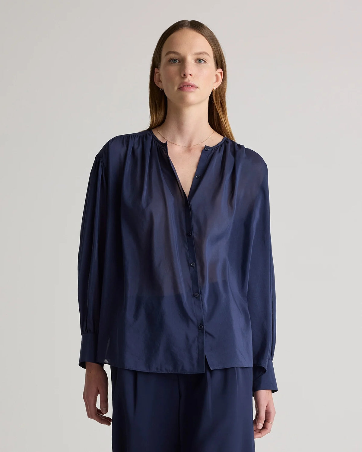 Cotton-Silk Voile Blouson Blouse - XS / Dark Navy Main image