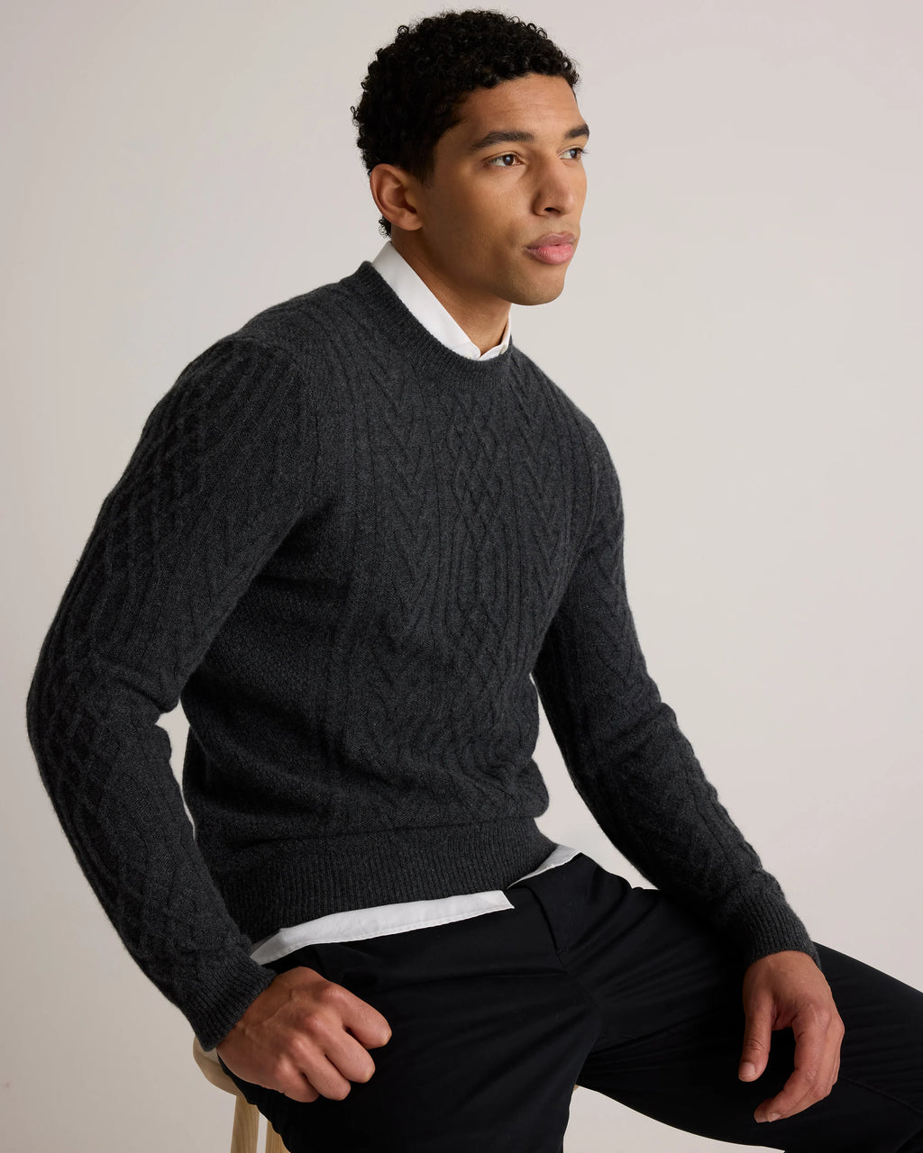 Mongolian Cashmere Cable Crewneck Sweater - S / True Navy