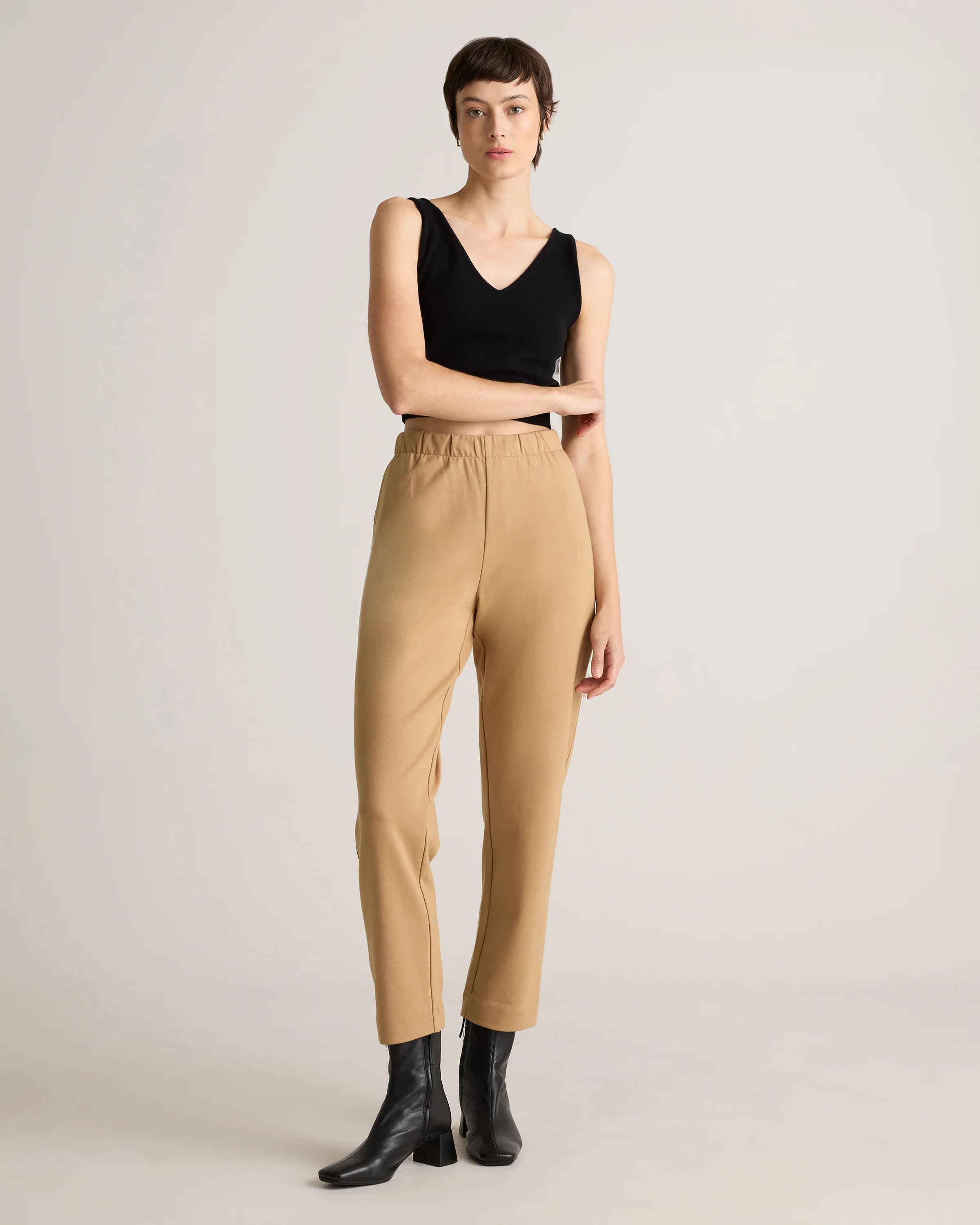 Organic Cotton Double Knit Straight Pants - XS / Soft Camel Secondary image